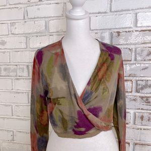 Guinevere Crop Wrap Floral Linen Blend Cardigan